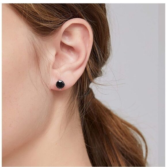 Black Spinel stud sterling silver earrings 1CT Each 6mm - Picture 6 of 10